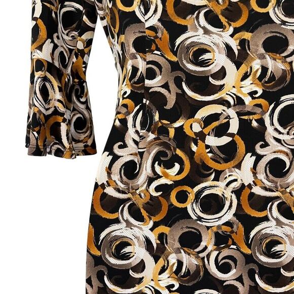 Connected Apparel Petite Womens Brown Black Jersey Knit Print Stretch Dress 6P - Picture 12 of 16